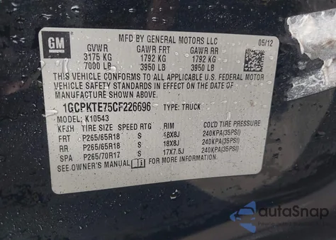 2012 Chevrolet Silverado 1500 Ltz from USA, damaged, VIN 1GCPKTE75CF226696